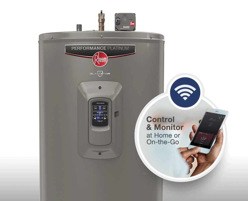 Rheem Gladiator 55 gal. Tall 12 Year 5500/5500-Watt Smart Electric Water  Heater with Leak Detection and Auto Shutoff XE55T12CS55U0 - The Home Depot